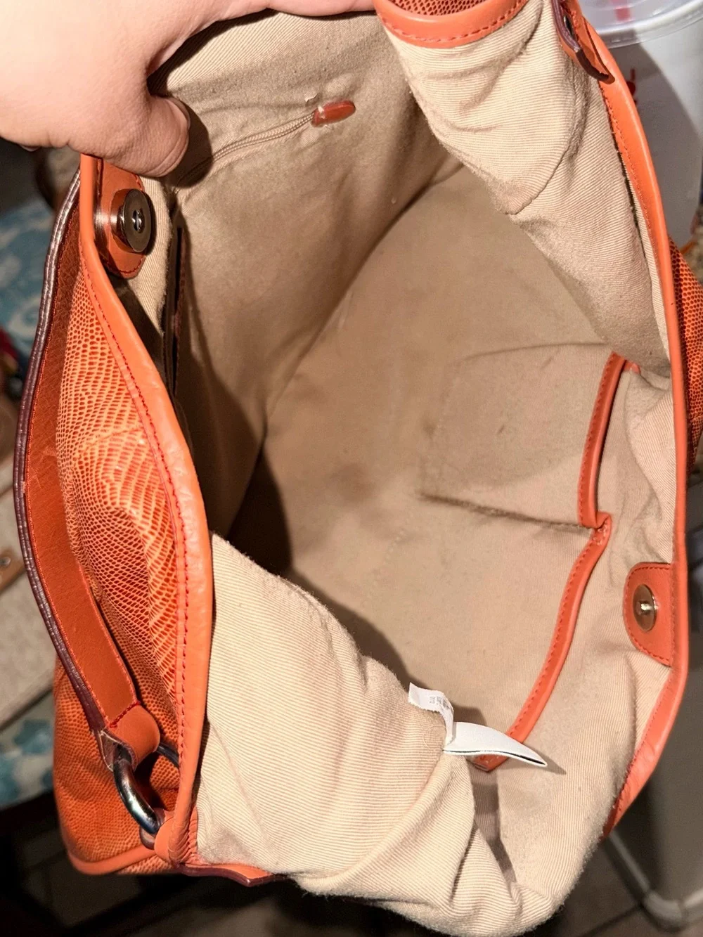 Banana Republic Lucia Lizard Orange Leather Oversized Hobo bag